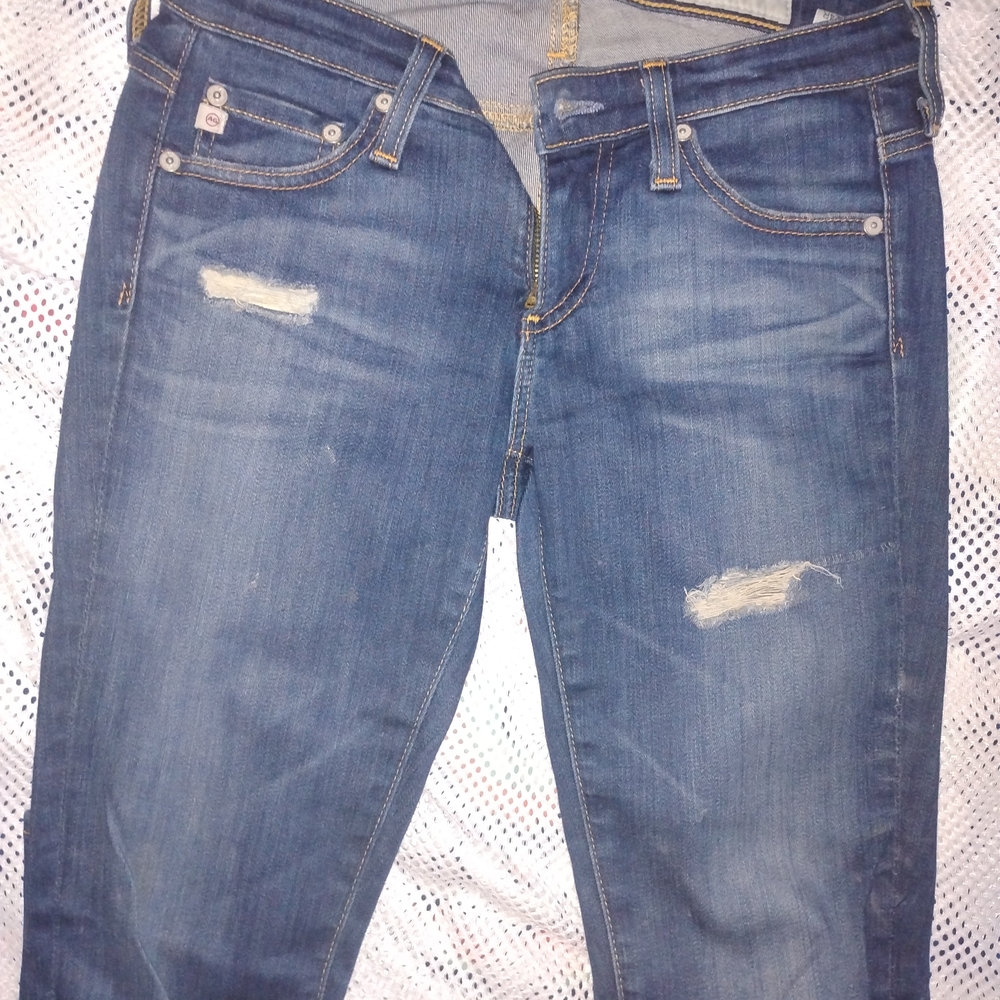 AG Adriano Goldschmied Blue Distressed Boyfriend Jeans